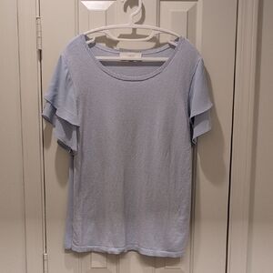 LOFT Soft Blue Ruffle Sleeve Blouse